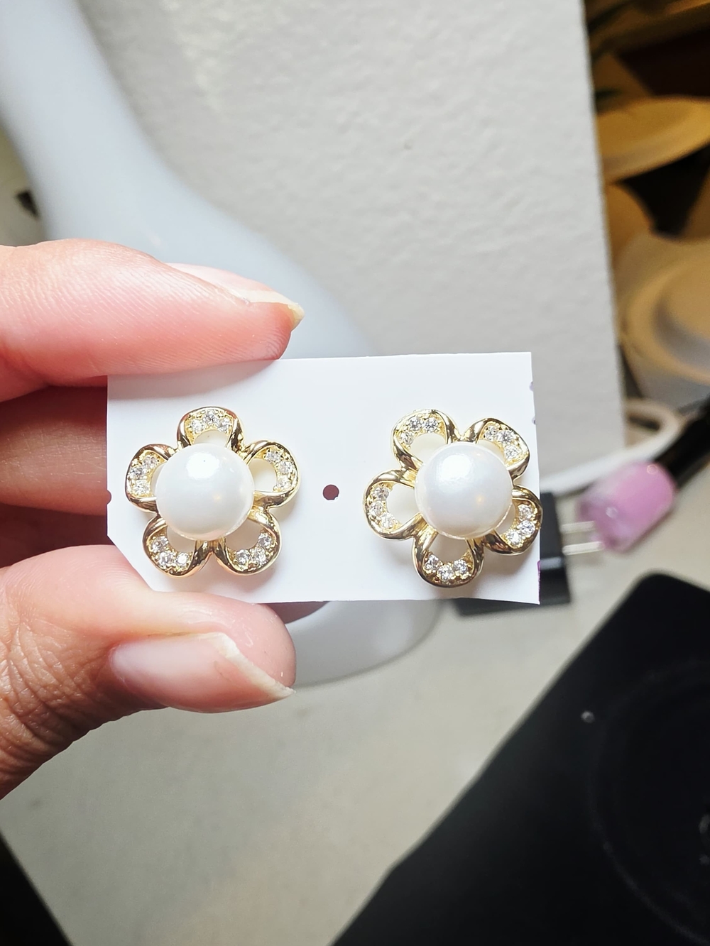 Pendientes de botón con forma de flor, Oro Laminado 14k